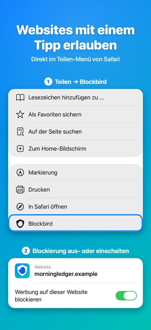 Websites mit einem Tipp erlauben — Direkt im Teilen-Menü von Safari