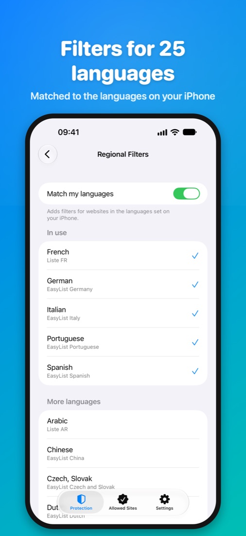 Filters for 25 languages — Matched to the languages on your iPhone