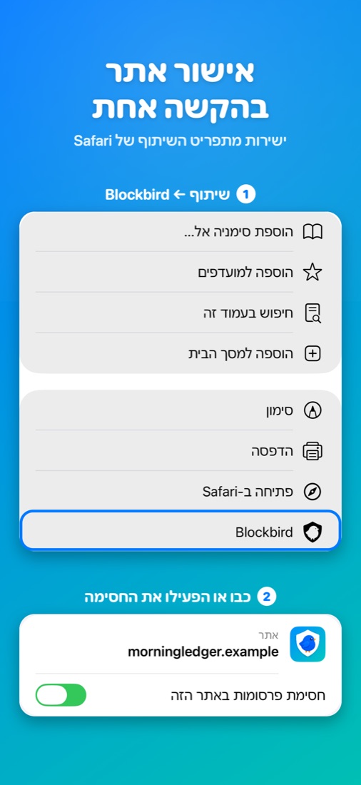 אישור אתר בהקשה אחת — ישירות מתפריט השיתוף של Safari