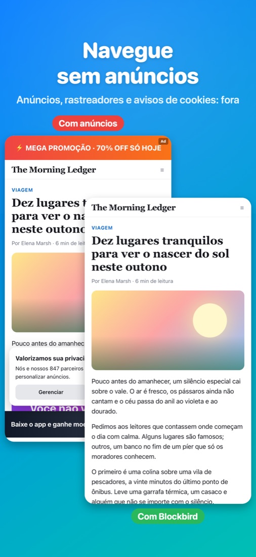 Navegue sem anúncios — Anúncios, rastreadores e avisos de cookies: fora